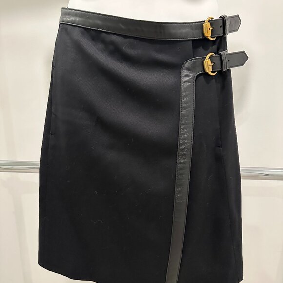 Gucci Vintage Women's Leather Trim Embellishment Black Skirt